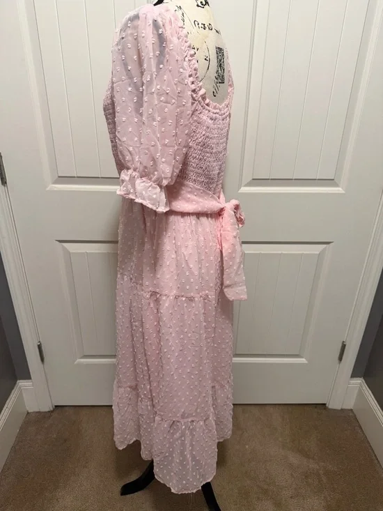Merokeety Puff Sleeve Elastic Smocked Midi Dress. Size L - Picture 5 of 13